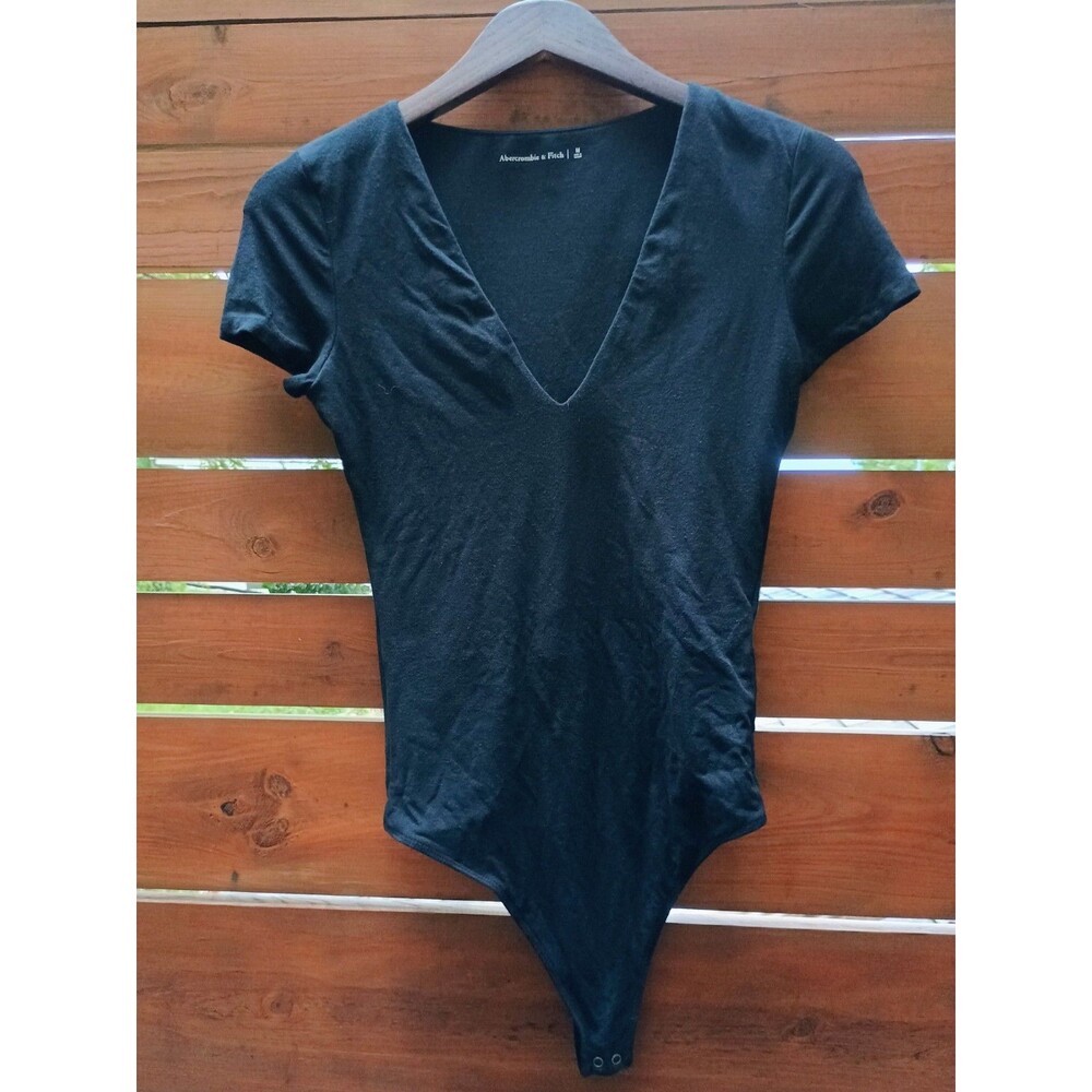 Abercrombie Black Short Sleeve Bodysuit Medium Neutral Basic Capsule Wardrobe